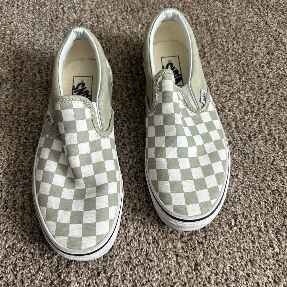 Vans Green and White Sneakers Classic Slip-On Style
